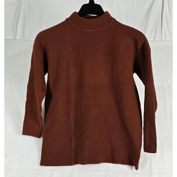 BTFBM Ribbed Mock Neck Long Sleeve Women’s Top Small Brown Casual Pullover - Picture 2 of 12